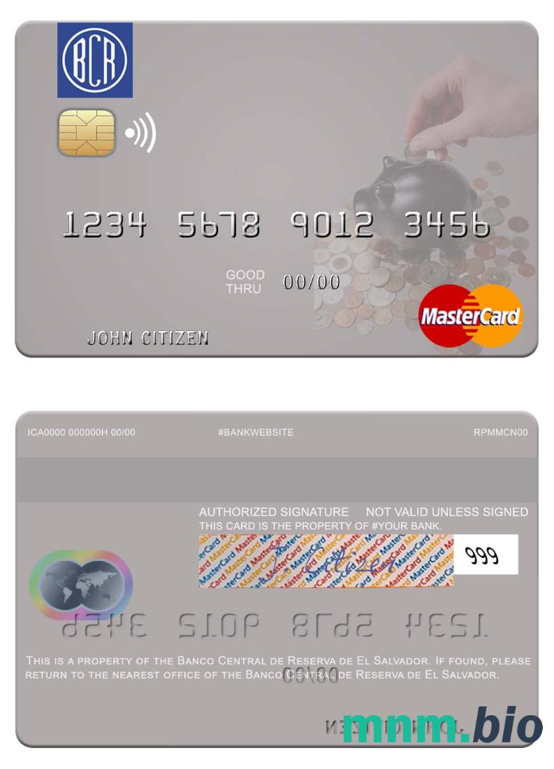 El Salvador Banco Central de Reserva de El Salvador przykład karty mastercard w formacie PSD